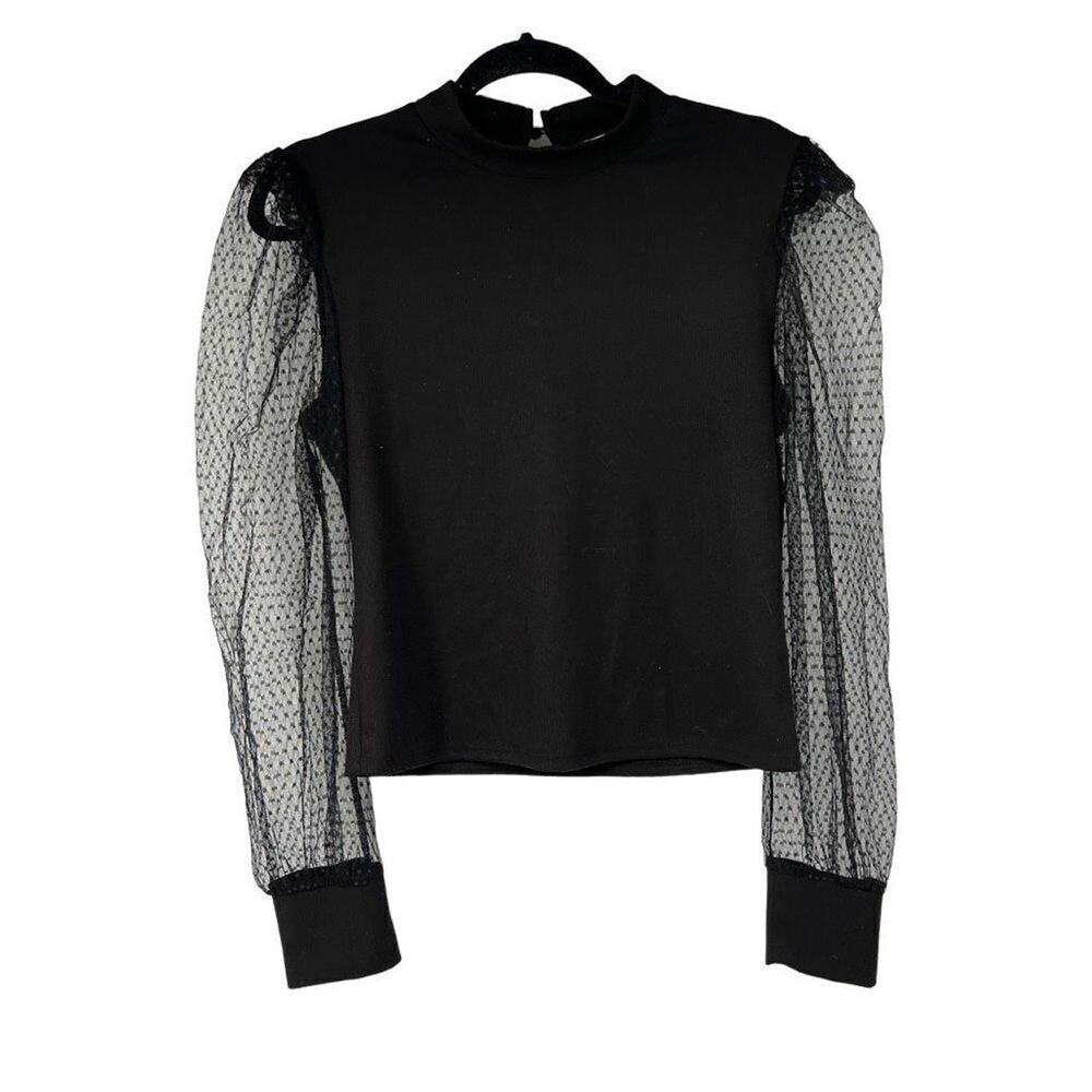 Lola & Grace Black‎ Sheer Polka Dot Long Sleeves